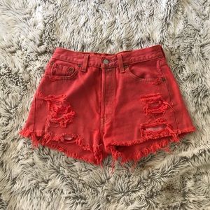 Levi’s Red Mid Rise 501 Shorts